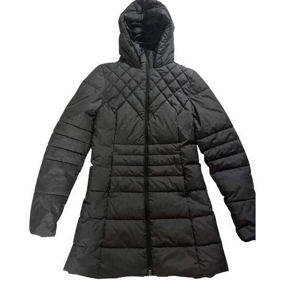 Cozy Quilted Hooded Puffer Coat Fleece Lining & Full-Zip Closure Womens M Black - Picture 1 of 12